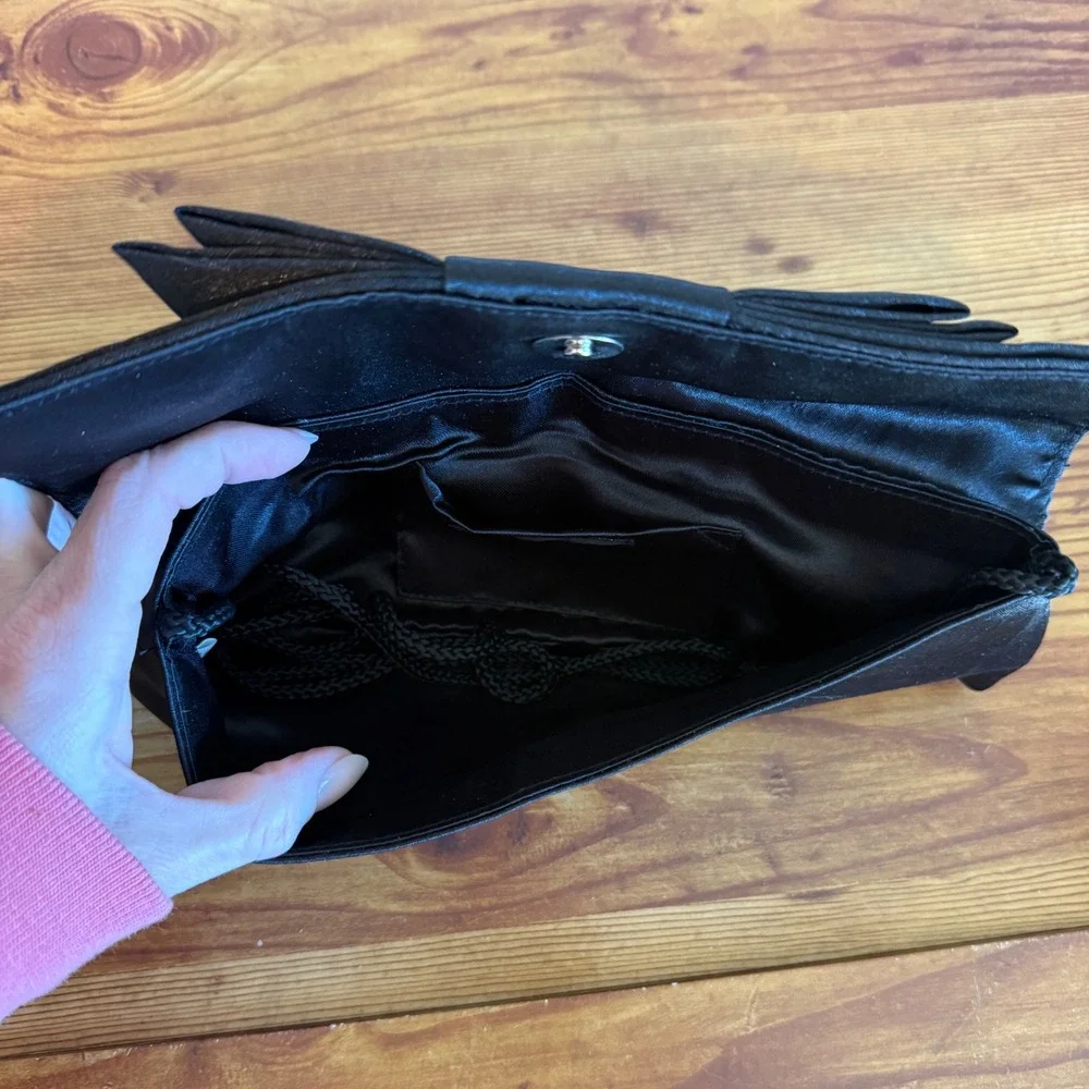 Gunne Sax Black Satin Bow Detail Evening‎ Clutch Bag